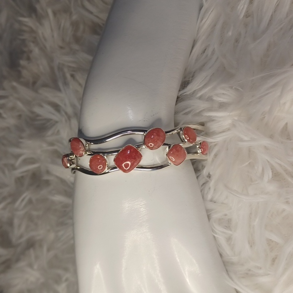 Jay King Mine Finds Sterling Silver Rhodochrosite Bangle Bracelet NIB *RARE* - Picture 2 of 9